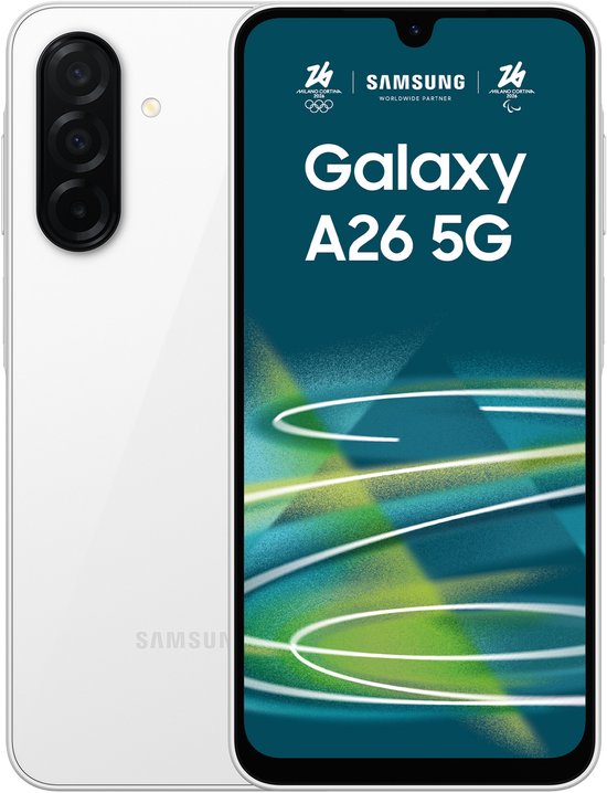 Samsung Galaxy A26 5G smartphone 8GB RAM 256GB opslag 6,7″ Super AMOLED IP67 waterdicht wit