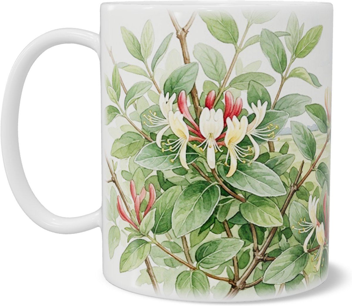 Mok met Kamperfoelie - Lonicera - Botanische Aquarel