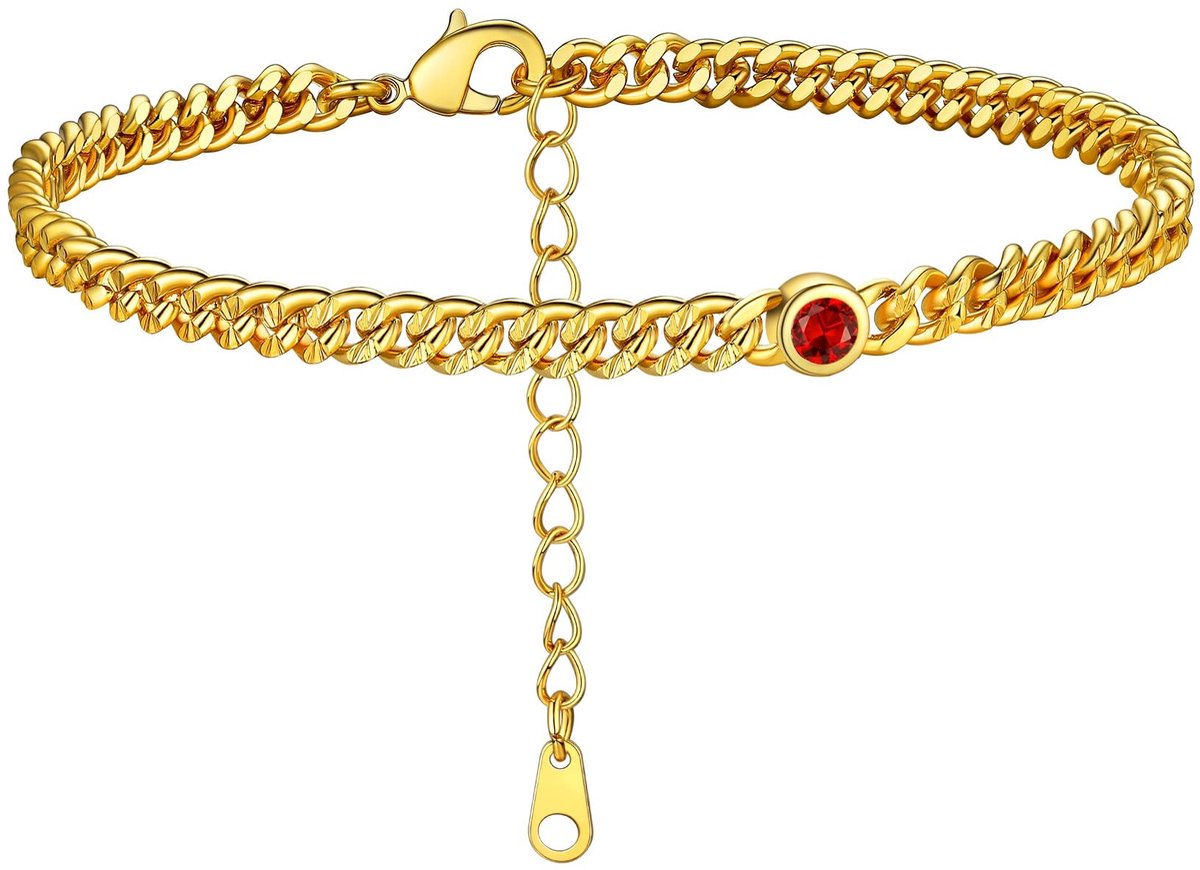 Dailygoody - Gouden Ronde Hart Enkelarmband - Geboortesteen - Sprankelend Kristal - 8.5 inch + 2 inch - Verjaardagskettingen - Voor Vrouwen
