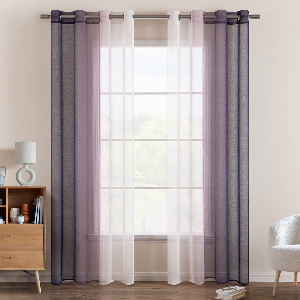 Transparante Gordijnen - Decoratieve Panelen - Woonkamer Aankleden - Tweekleurig Kleurverloop - 2x 140x245 cm - Paars