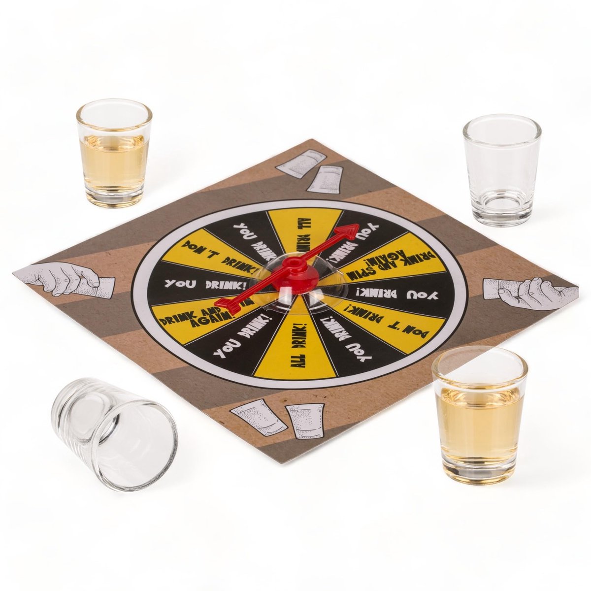 Dailygoods - Dailygoody - Party meeneemspel - Drinkspel met shot spinner - Compact voor onderweg - Inclusief 4 shooter glazen - Draaien en drinken - Geschikt voor ...