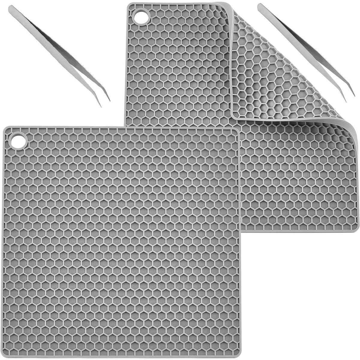 Dailygoods - Dailygoody - Siliconen Doming Matten - Hittebestendig - Grijs - Onderzetters - Voor Doe-Het-Zelf Sieraden Maken - Inclusief Pincet