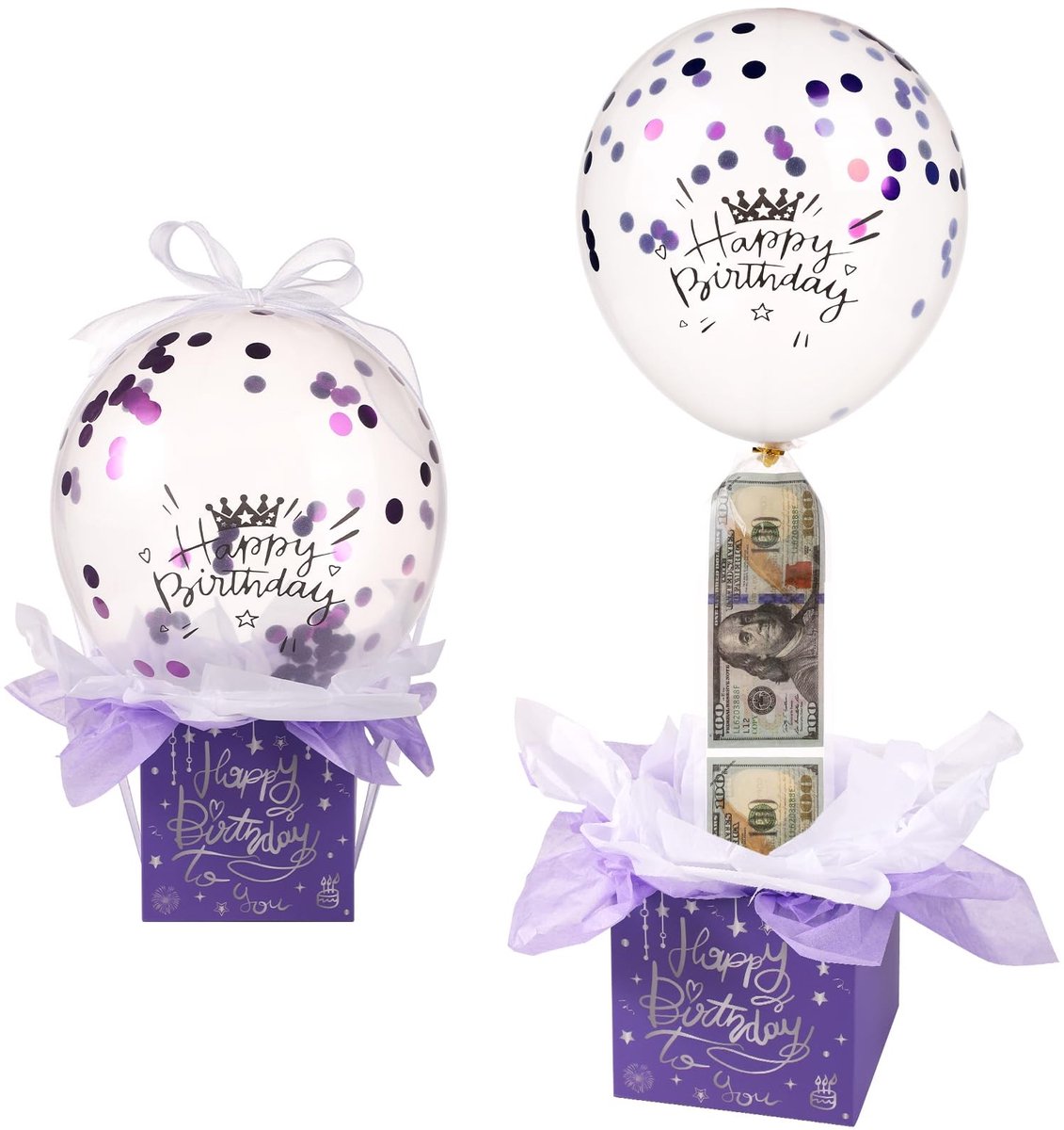 Dailygoods - Dailygoody - Trekgeldballondoos - Geldcadeau - Verrassende verjaardagservaring - Paars - Grappige ballonset - Perfect voor vriendin of vrouw - Inclusi