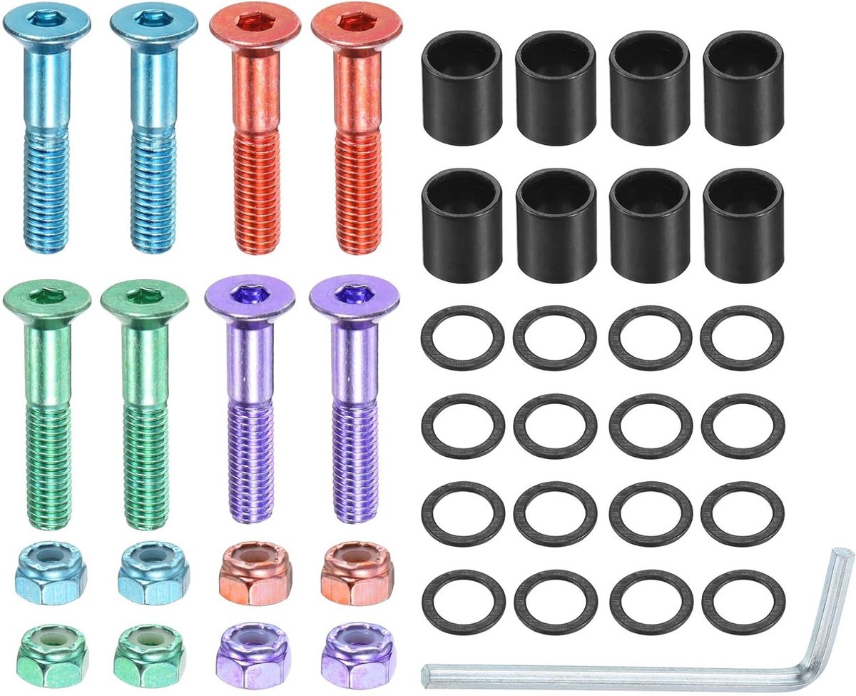 Skateboard Hardware Kit met 8 Stuks Schroeven Moeren Ringen en Inbussleutel voor Skateboard en Longboard Accessoires