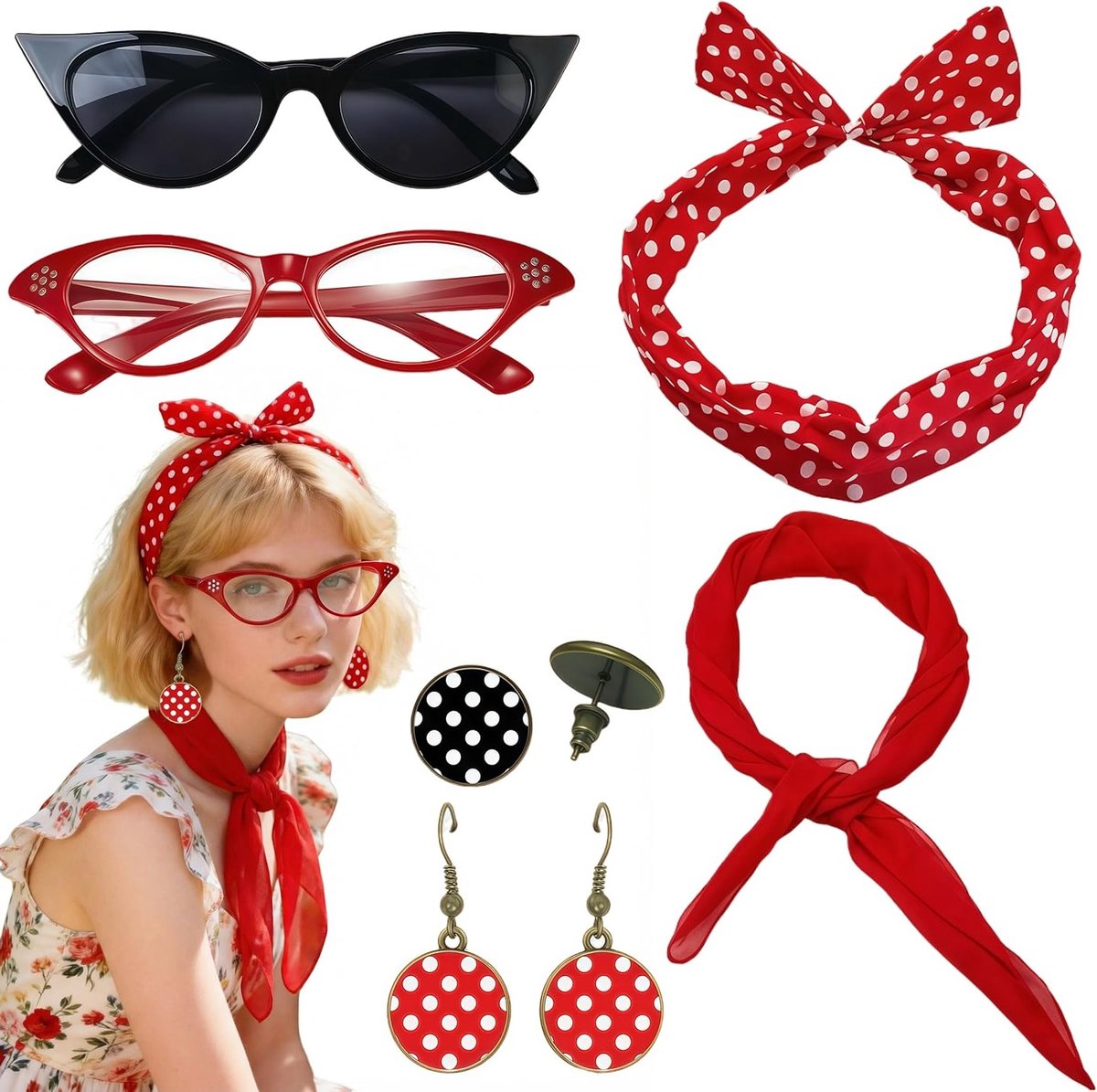 Carnaval kostuumaccessoires voor vrouwen: vintage 50s pin-up stijl, ideaal voor themafeesten en retro outfits