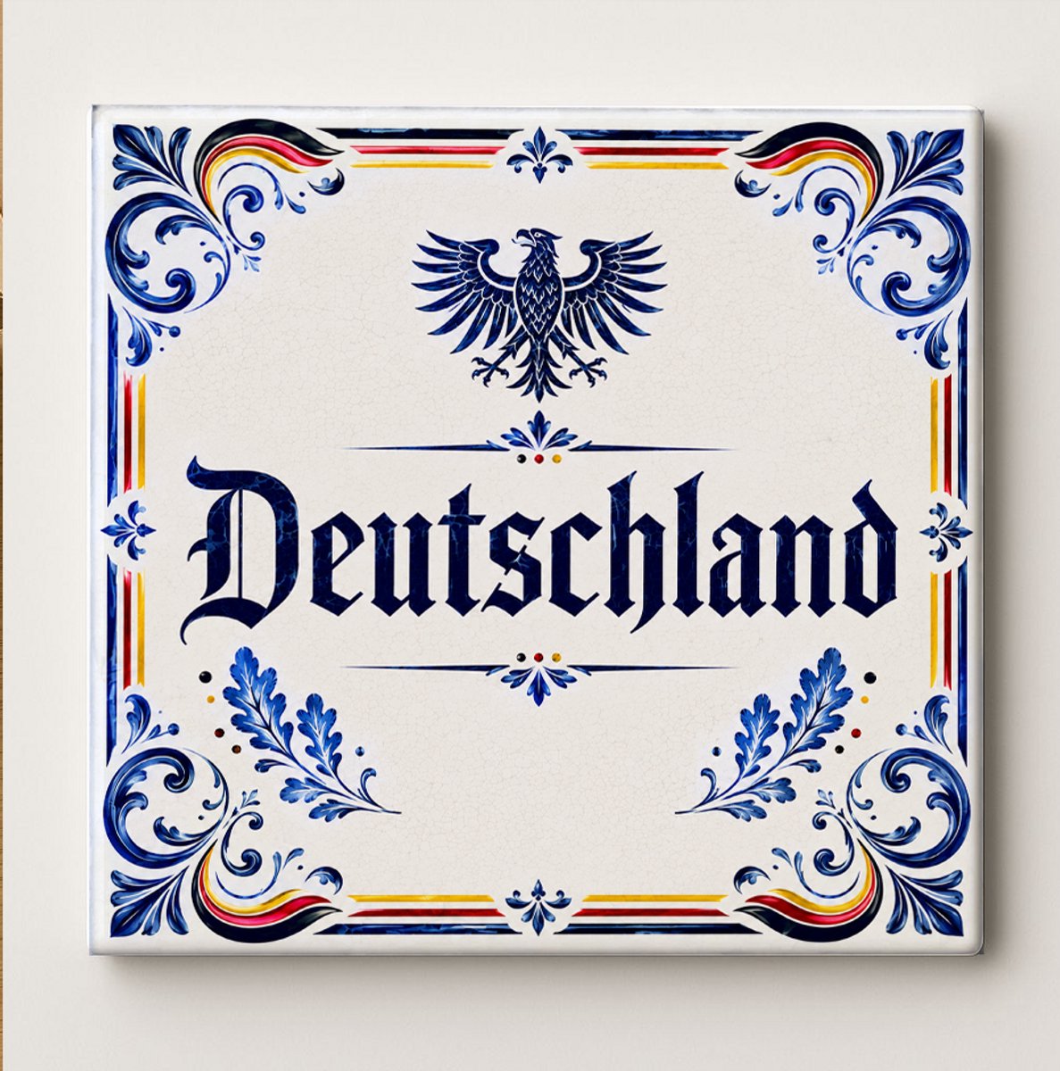 Bedruk King Duitsland Decoratieve Keramische Tegel – Deutschland Adelaar Wandtegel – Zwart Rood Goud Heritage Souvenir Cadeau Wit