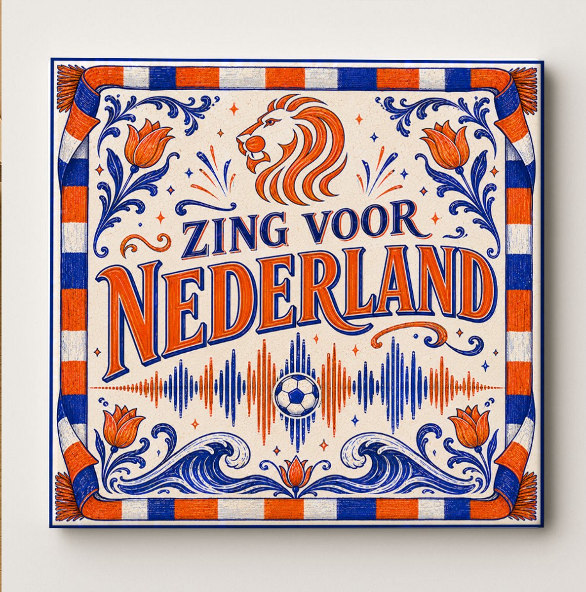 Decoratieve keramische wandtegel – “Zing voor Nederland” Nederlandse voetbal fan kunsttege