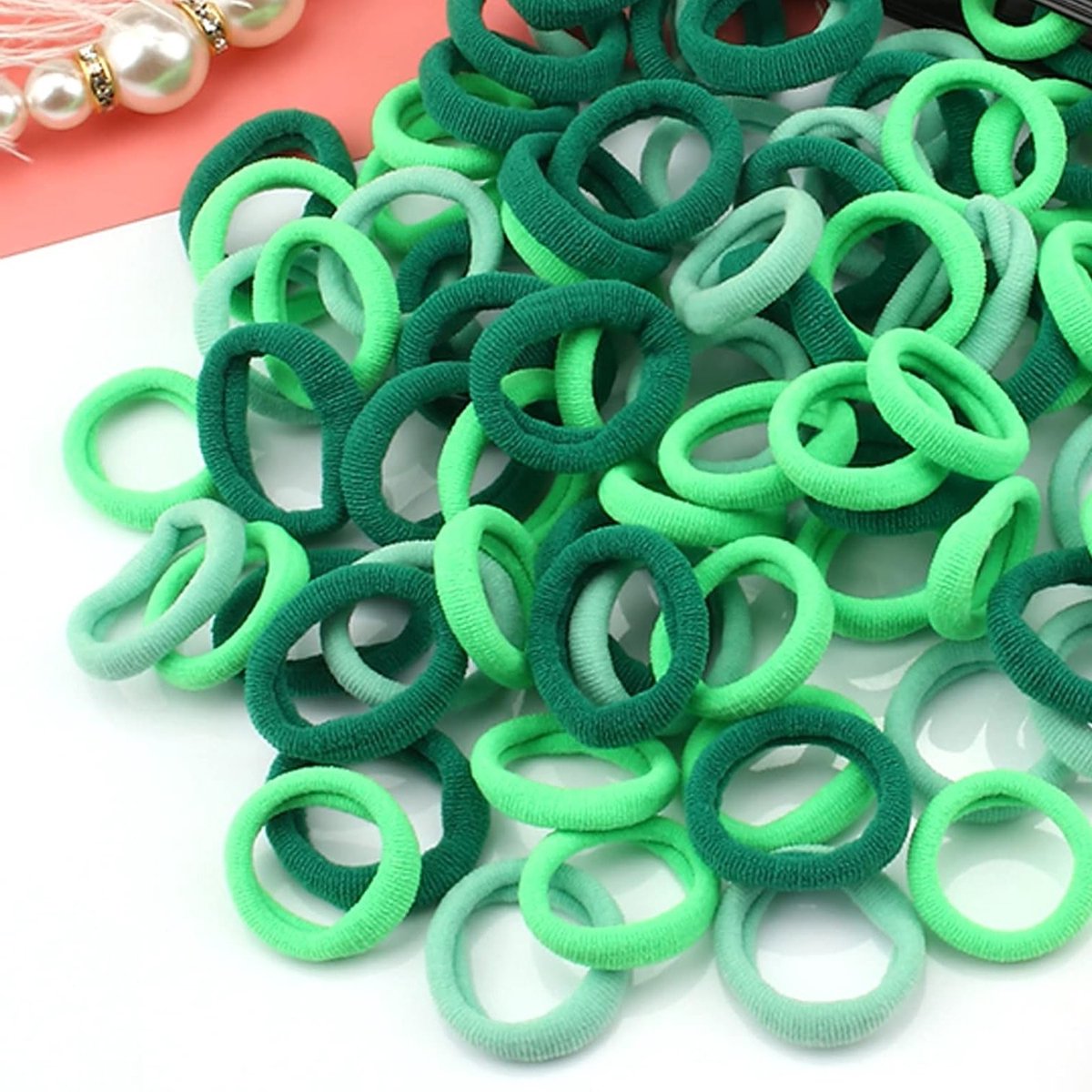 Set van 100 Elastische Haarelastiekjes, Zachte Katoenen Mini Haarbanden, Ideaal voor Kinderen en Baby's, Ponytail Houders in Groen, Perfect voor Kleine Meisjes