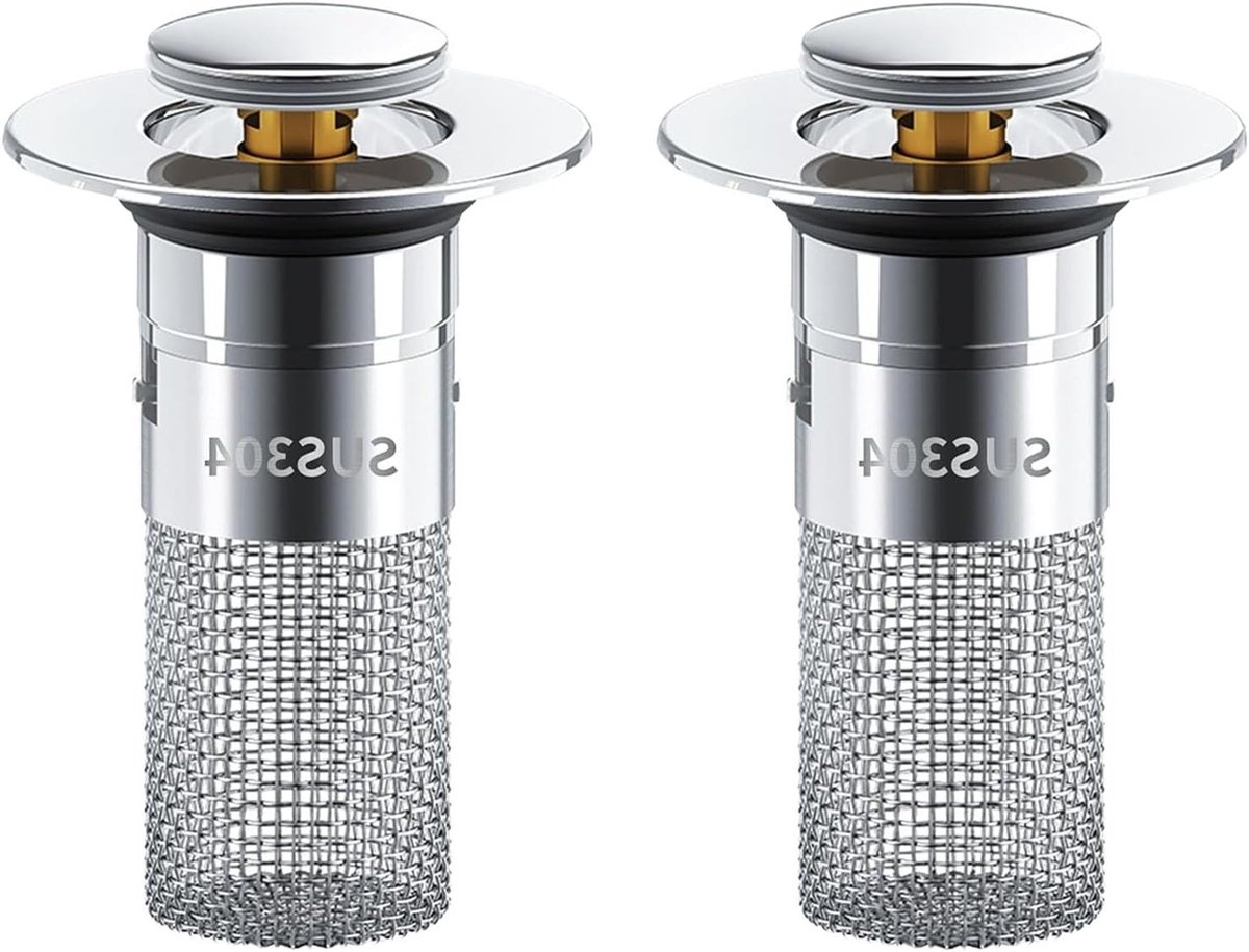 Pop Up Drain Strainer Set van 2, Universele Afvoerplug voor Badkamer en Keuken, Inclusief Filter en Stopper voor 28-33mm Afvoer