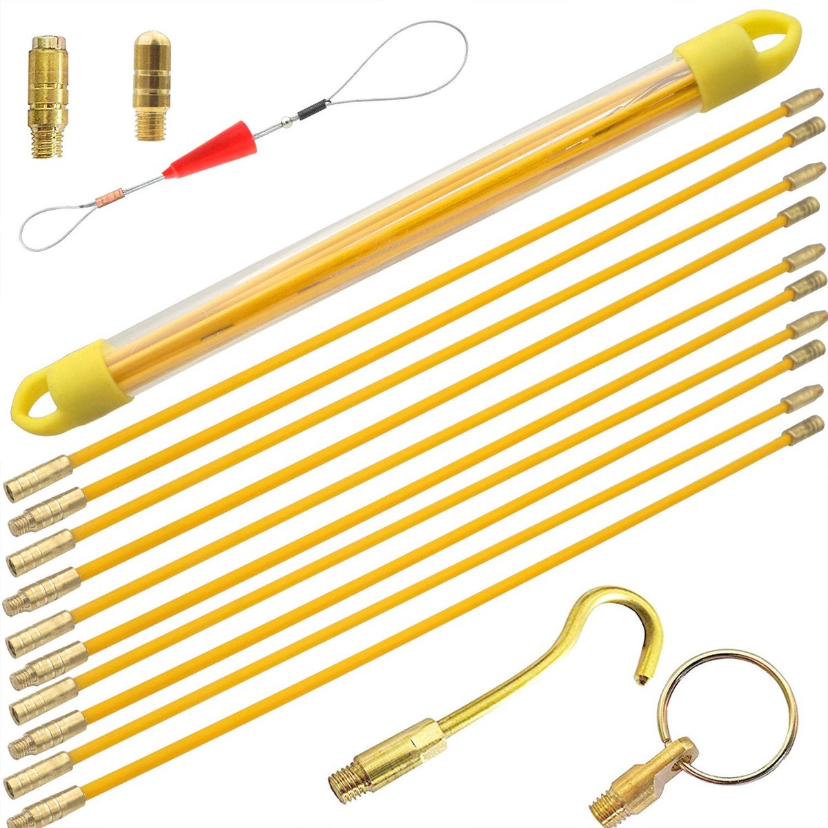 Dailygoods - Dailygoody - Bekabelingsstaven - Glasvezel - 3,3 m - Elektra Kabel Trekker - 10 staven - Geschikt voor kabelinstallatie - Geel