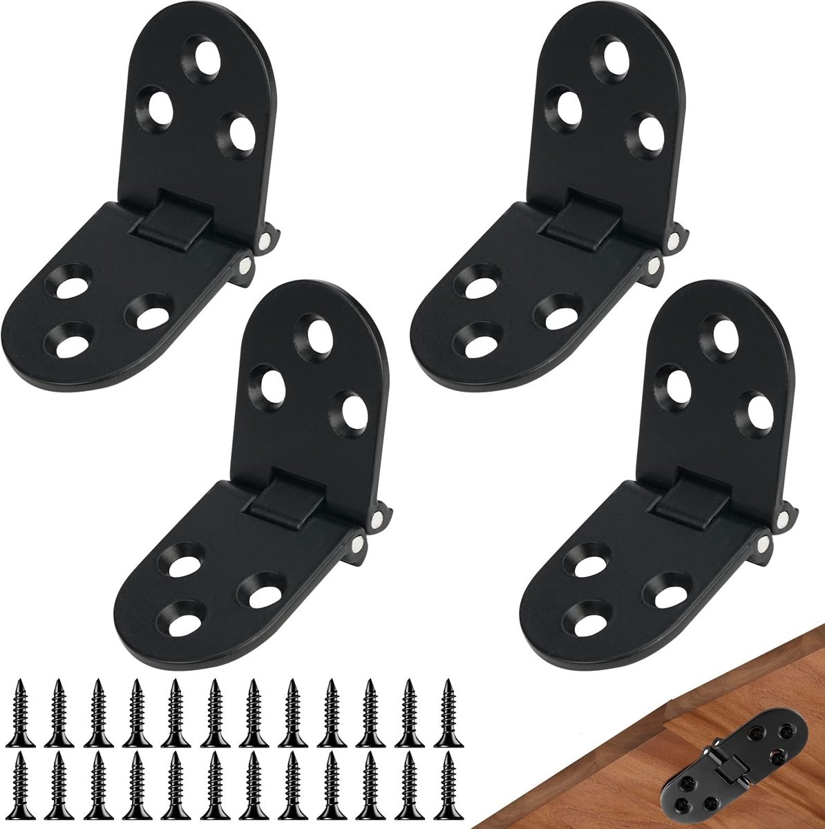 Dailygoody - Scharnieren - Vouwscharnier set van 4 - Zwart - deurscharnier - Geschikt voor kasten en klaptafels - 180 graden verstelbaar