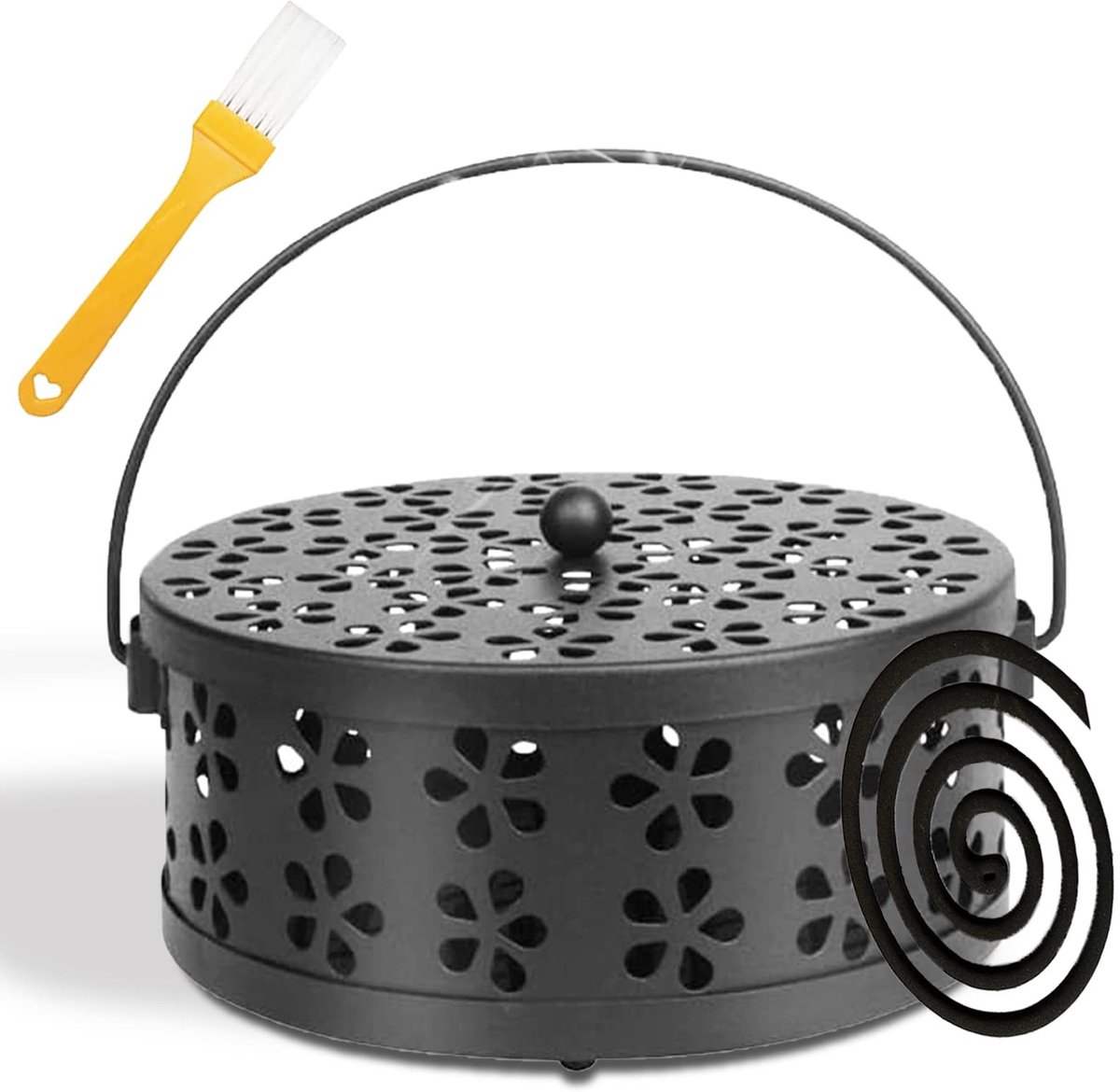 Dailygoods - Dailygoody - Mosquito Coil houder - Retro muggenspiraalhouder - Draagbaar en veilig - Zwart en brons - Voor binnen en buiten - Ideaal voor ontspanning
