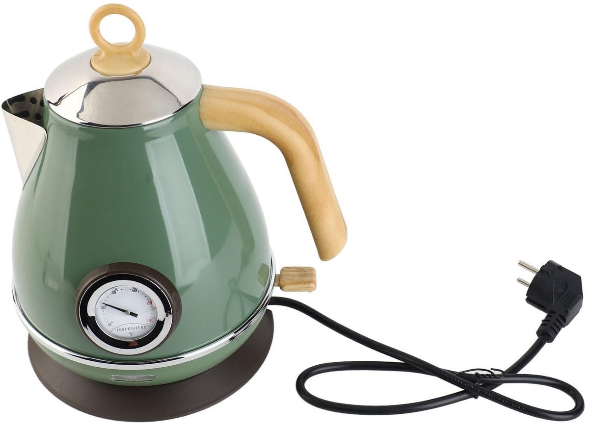 Dailygoods - Dailygoody - Waterkoker - Retro Theepot - Droogkookbeveiliging - Groen - 1,7 Liter - 360 Graden Roterende Basis - Geschikt voor Thuis en Kantoor