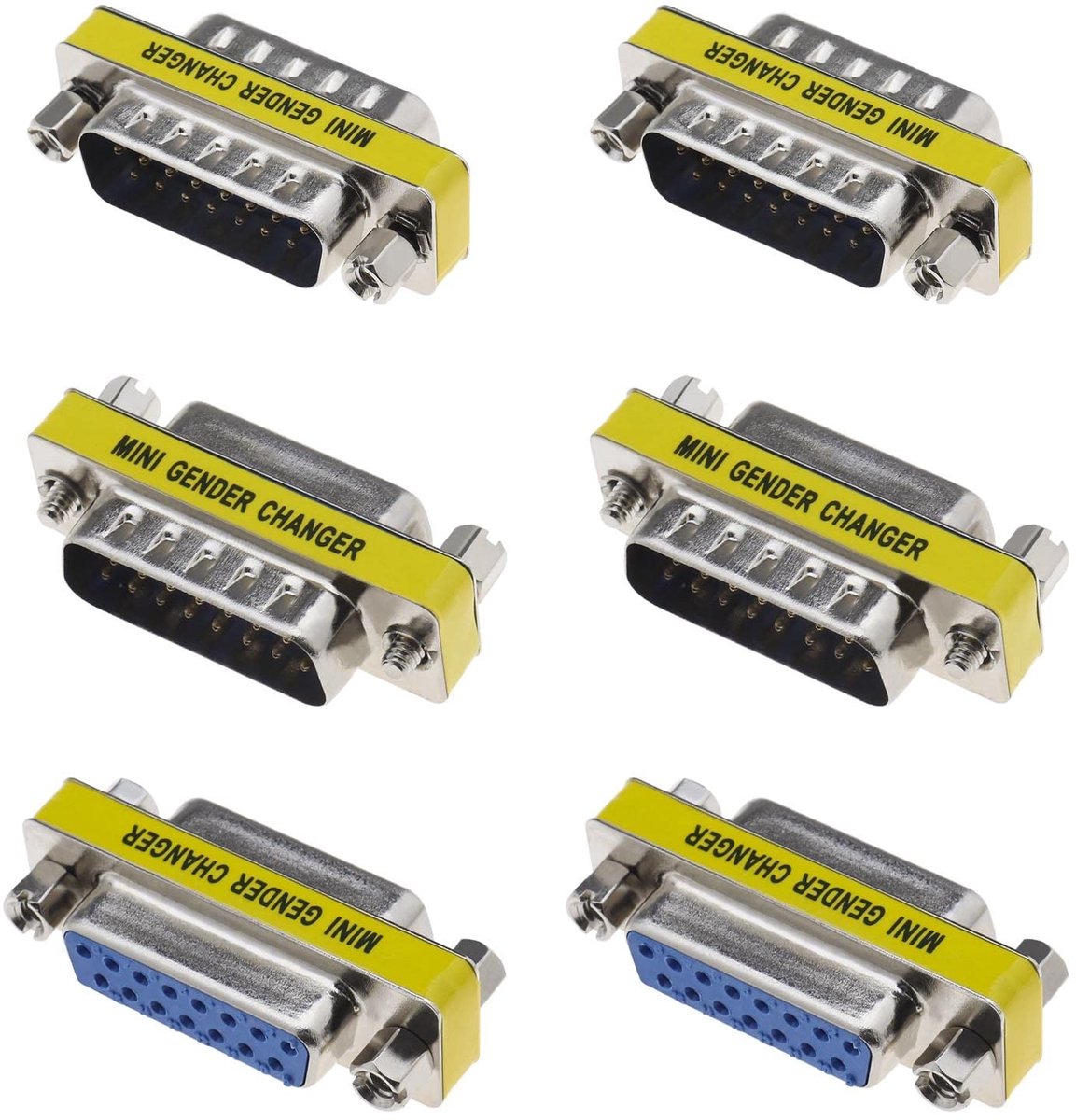 Dailygoods - Dailygoody - DB15 Adapter - 15 Pin Koppeling - Hoge resolutie signaaloverdracht - 6 stuks - Gender Changer - Geschikt voor seriële kabels - DB15 model