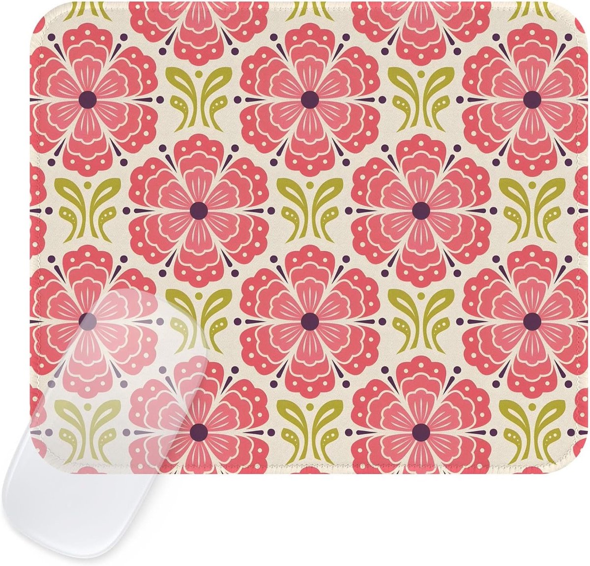 Bloemen Motief Muismat met Gestikte Rand, Waterdichte en Antislip Ondergrond voor Thuis en Kantoor, Perfect voor Meisjes en Boho Stijl