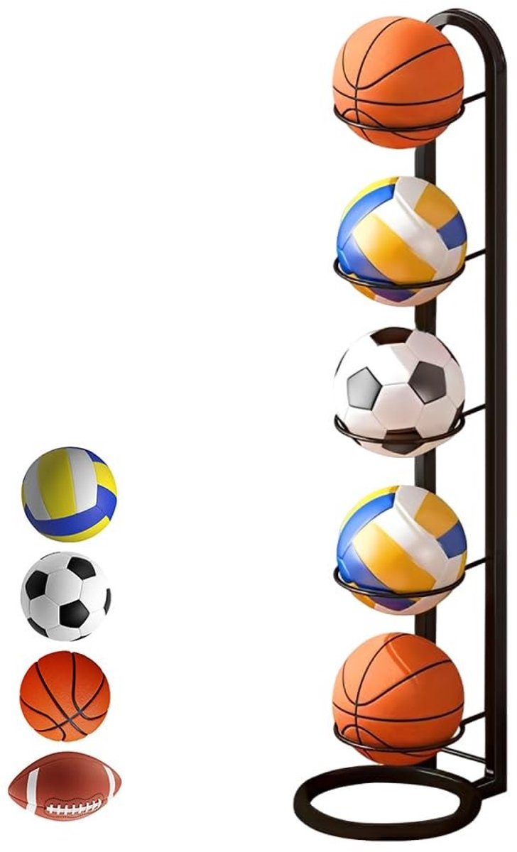 Dailygoods - Dailygoody - Basketball Stand - Verticale Basketball Rack - Ruimtebesparend - Zwart - Sportaccessoires - Ideaal voor sporters - 5 niveaus