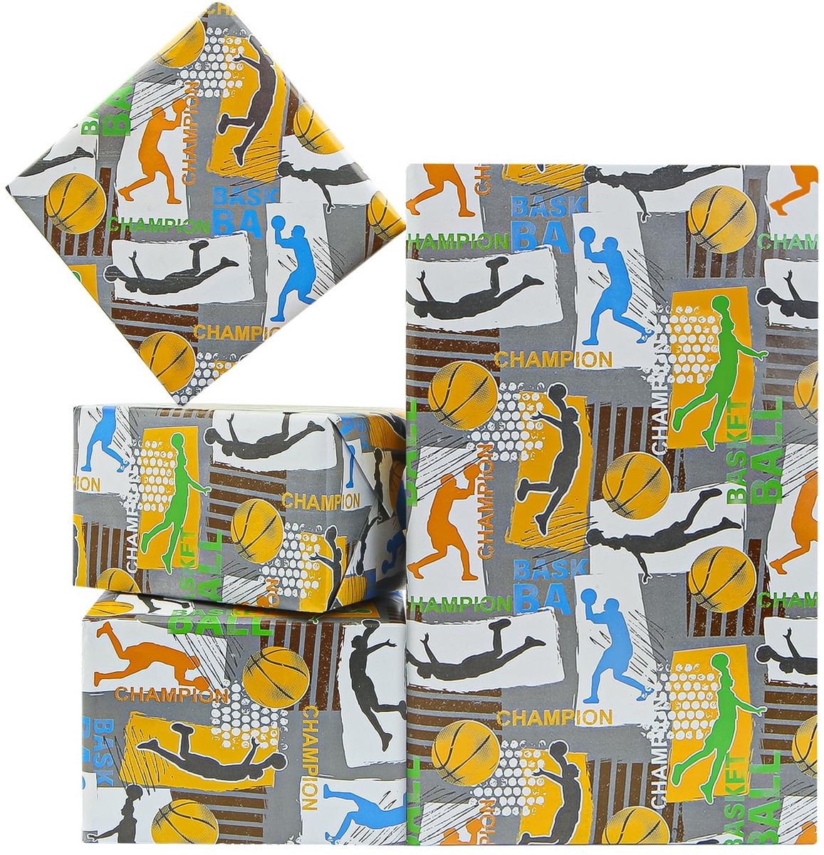 Dailygoody - Basketbal inpakpapier - Sportthema geschenkpapier - Perfect voor verjaardagen - 4 vellen 50 x 70 cm - Cadeau voor jongens - Basketbalminn