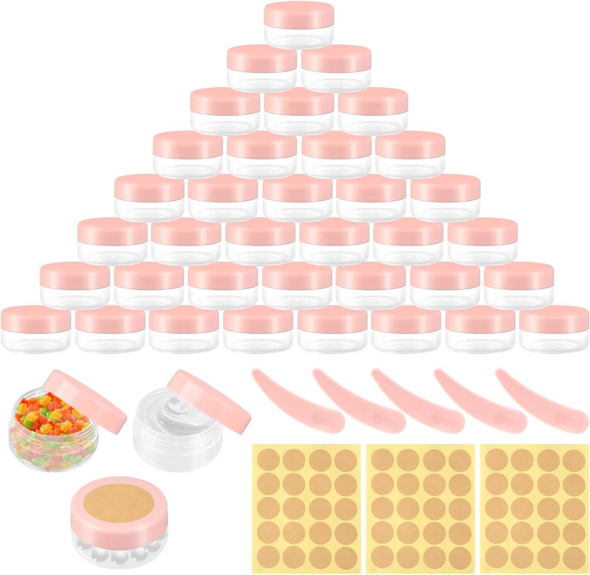 40 Stuks Lege Cosmetische Potjes 10ml - Transparante Mini Containers voor Crème, Lotion en Make-up met Deksel, Spatel en Labels (Roze)