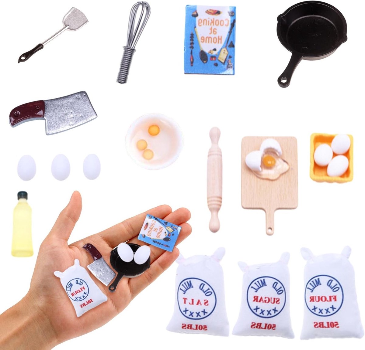 20-delige Miniatuur Poppenhuis Meubels Set met Keukenaccessoires voor Kinderen vanaf 3 Jaar, Inclusief Bakpan, Snijplank en Meer