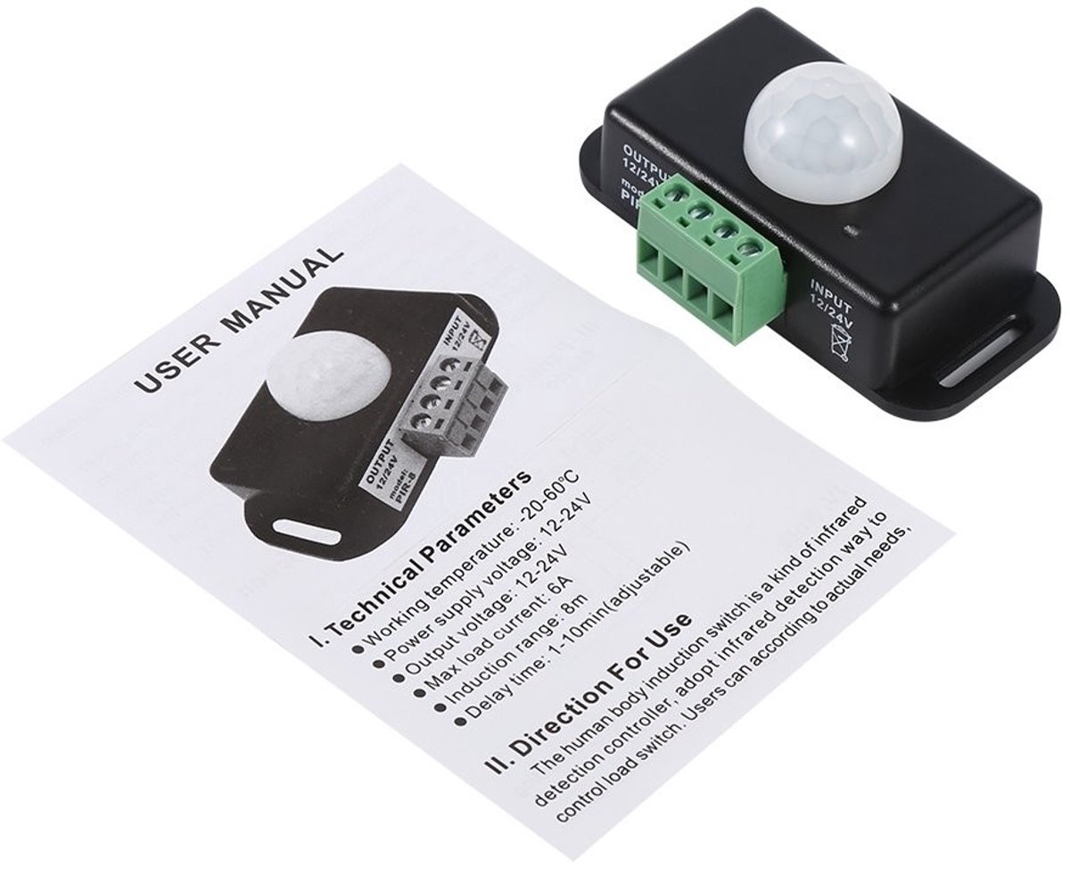 Dailygoods - Dailygoody - Sensor LED Dimmer - Bewegingssensor - Voor beveiliging - Compact formaat - Infrarood detectie - Geschikt voor binnen - 12V/24V model