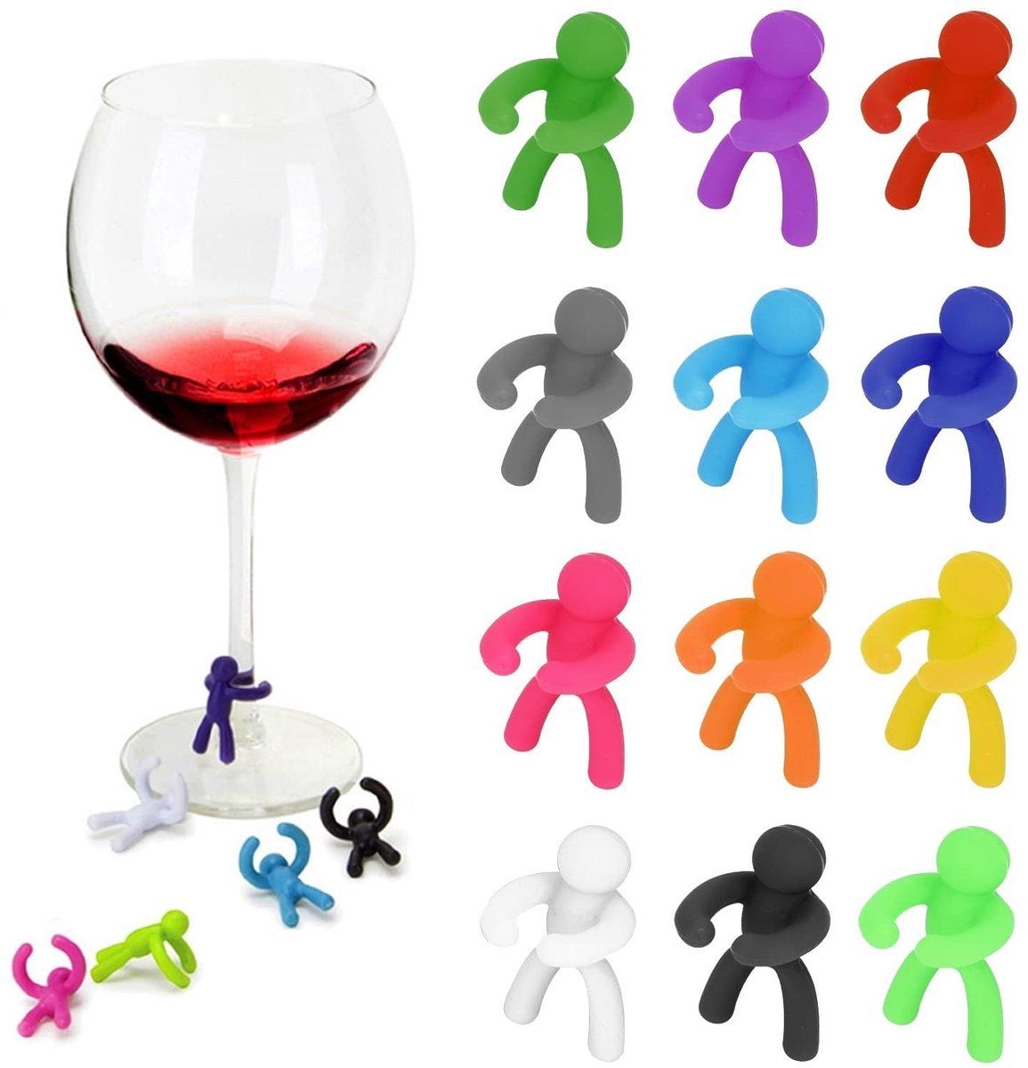 Dailygoods - Dailygoody - Siliconen Wijn Glas Charms - Creatieve Drinkbeker Markers - Set van 12 - Duurzame Glasmarkers - Perfect voor Feestjes - Ideaal voor Wijn ..