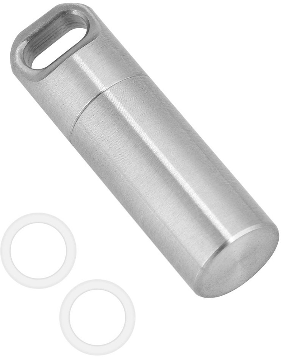 Dailygoods - Dailygoody - Roestvrijstalen Pillendoos Sleutelhanger - Waterdichte Pil Container - Compact Formaat - Luchtdicht - Ideaal voor Kamperen - Geschik