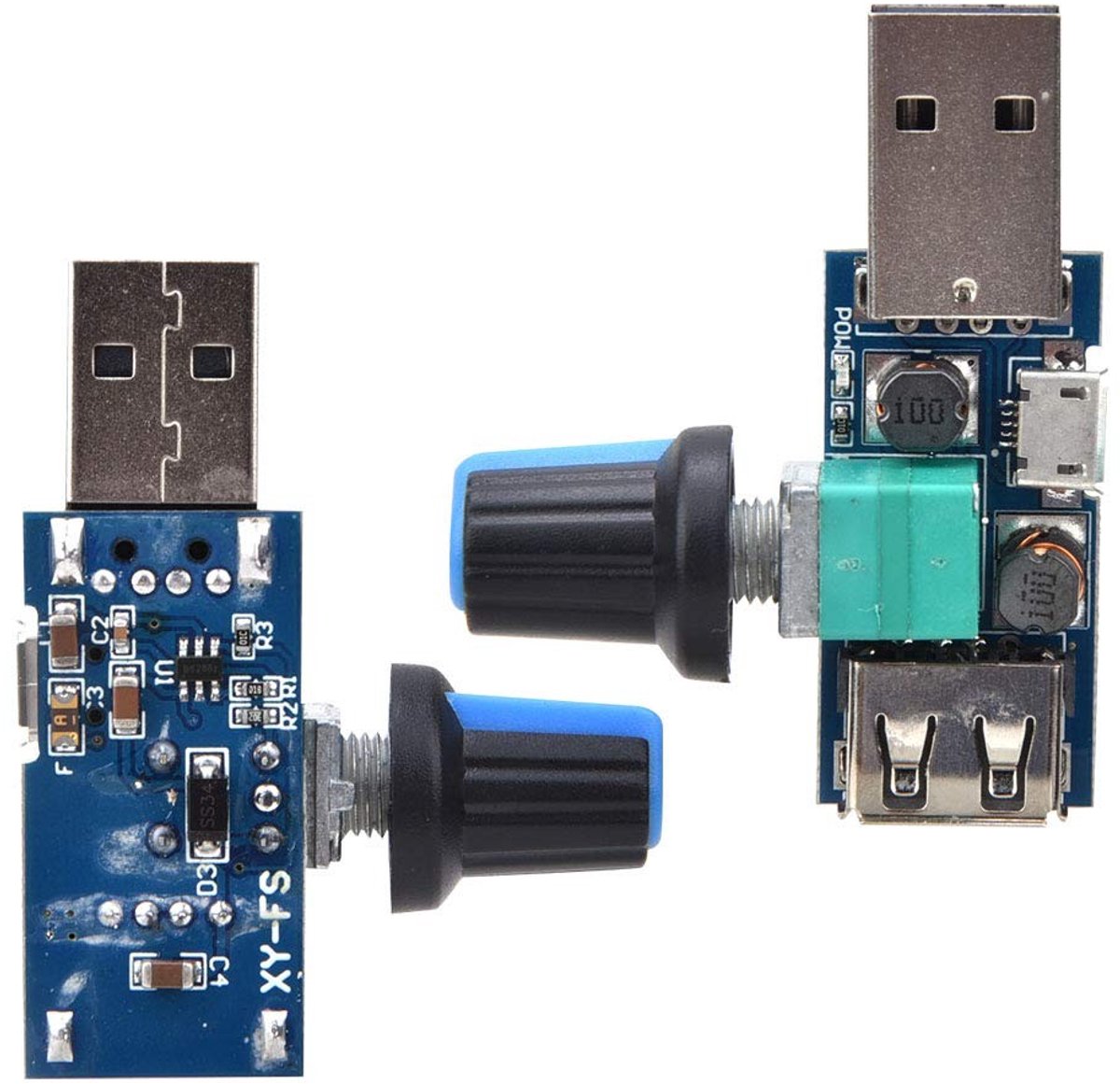 Dailygoods - Dailygoody - 5V USB-ventilator - Snelheidsregelaar - Traploos instelbaar - Blauw - Koeling - Mute functie - Geschikt voor kantoor en thuis - 2 stuks