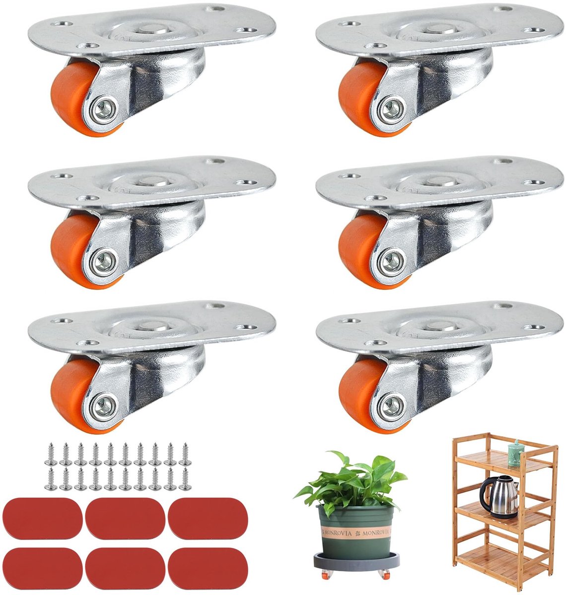 Dailygoods - Dailygoody - Swivel Castors - Meubelwielen - Duurzaam en stil - 6 stuks - Zelfklevend - Voor meubels - Geschikt voor diverse oppervlakken