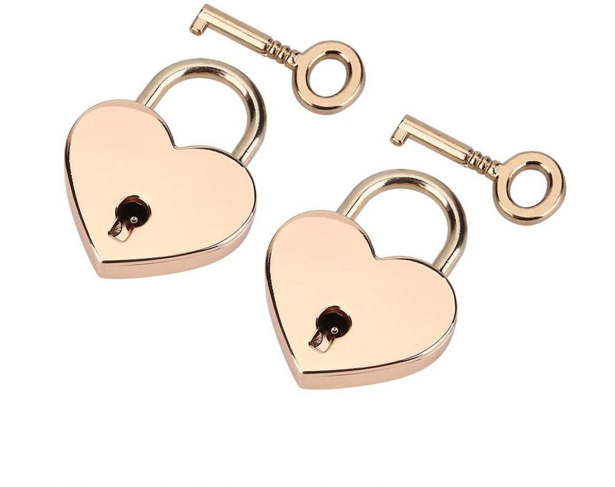 Dailygoods - Dailygoody - Hartvormig Hangslot Met Sleutel - Klein Metalen Minislot - Roségoud - Ideaal Voor Bagage en Dagboeken - 2 Sets