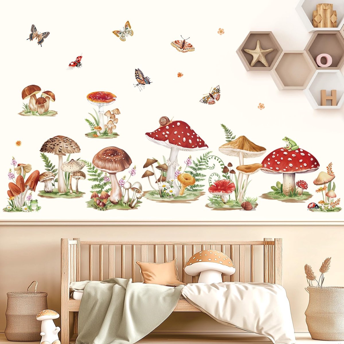 Dailygoody - Mushroom Wanddecoratie - Schattige Muurstickers - Multicolor - Kinderen - Insecten en Vlinders - Geschikt voor Baby- en Meisjeskamers