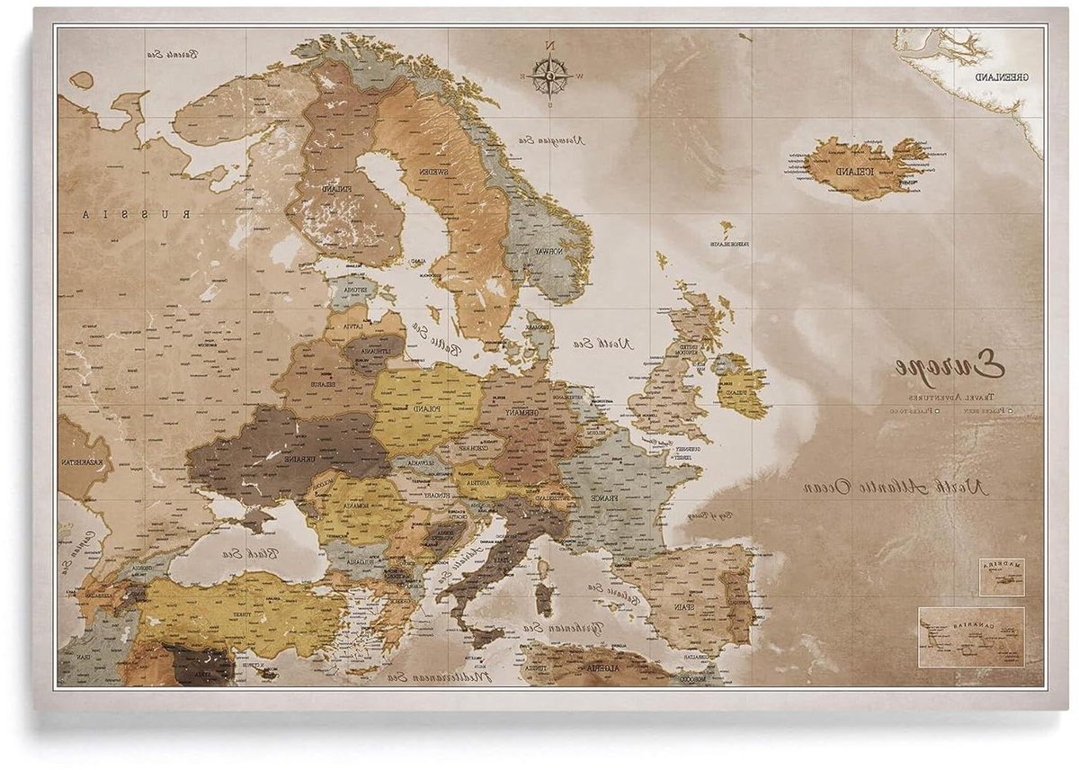 Europakaart met kurk - Wandkaart Europa - Reisplanning prikbord - Gedetailleerde landkaart - 70x50 cm - Meerkleurig