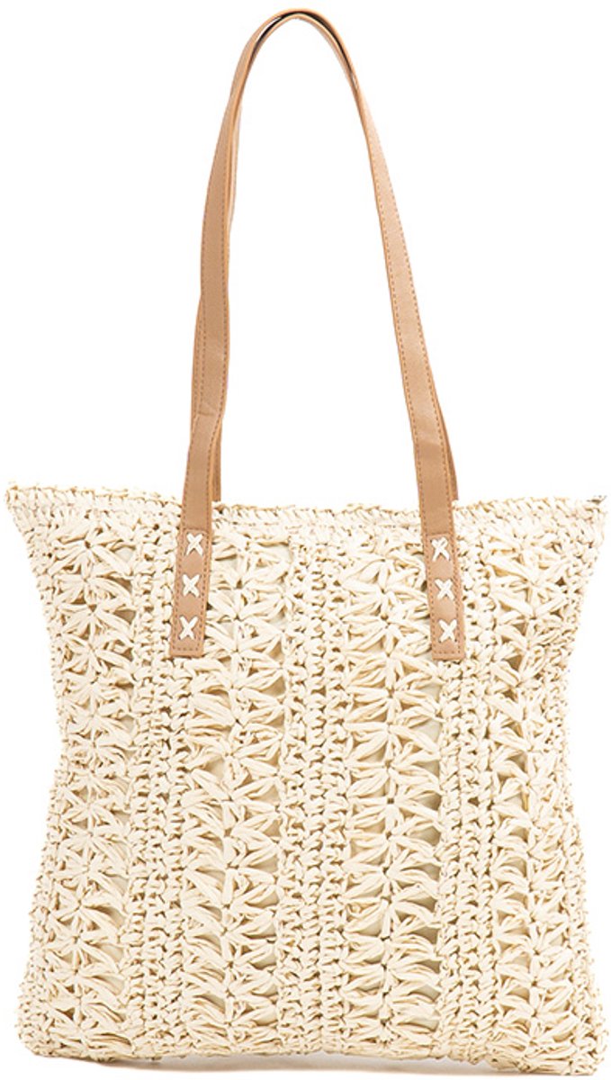 Monnq - strandtas met rits - rieten tas - strandtas riet - Nalanda Natural