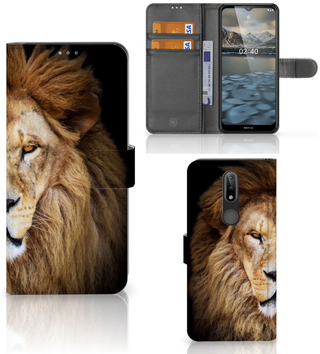 Nokia 2.4 Telefoonhoesje met Pasjes Leeuw