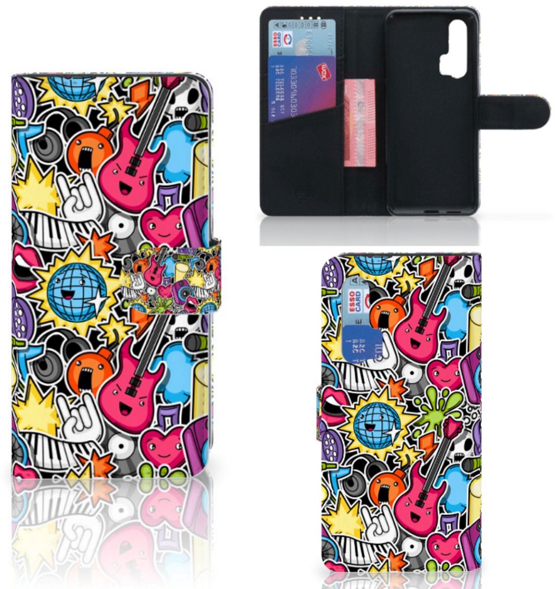 Honor 20 Pro Wallet Case met Pasjes Punk Rock