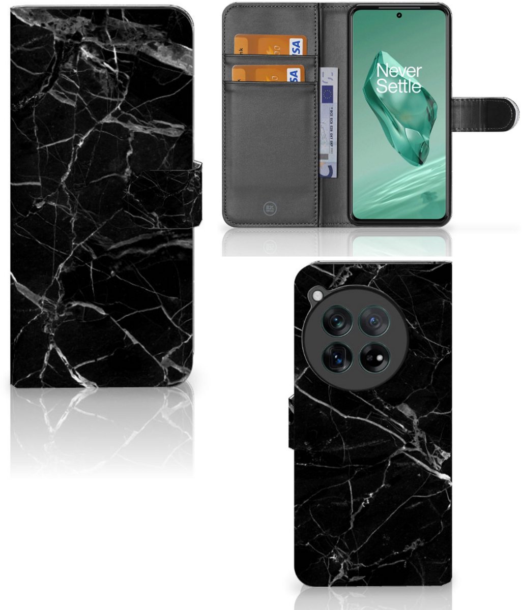 OnePlus 12 Bookcase Marmer Zwart - Origineel Cadeau Vader