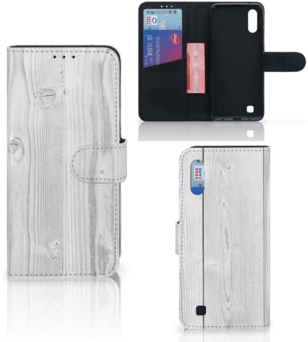 Samsung Galaxy M10 Book Style Case White Wood