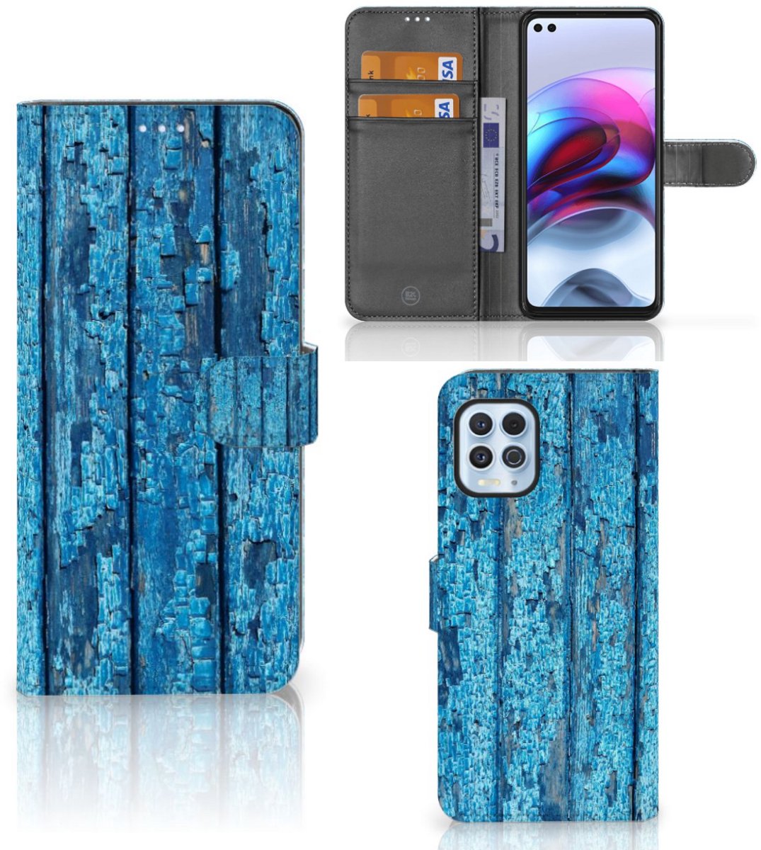 Motorola Moto G100 Book Style Case Wood Blue