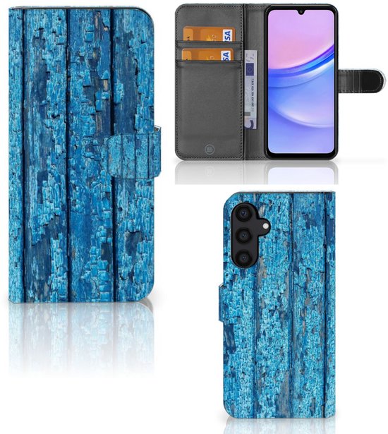 Samsung Galaxy A15 Book Style Case Wood Blue