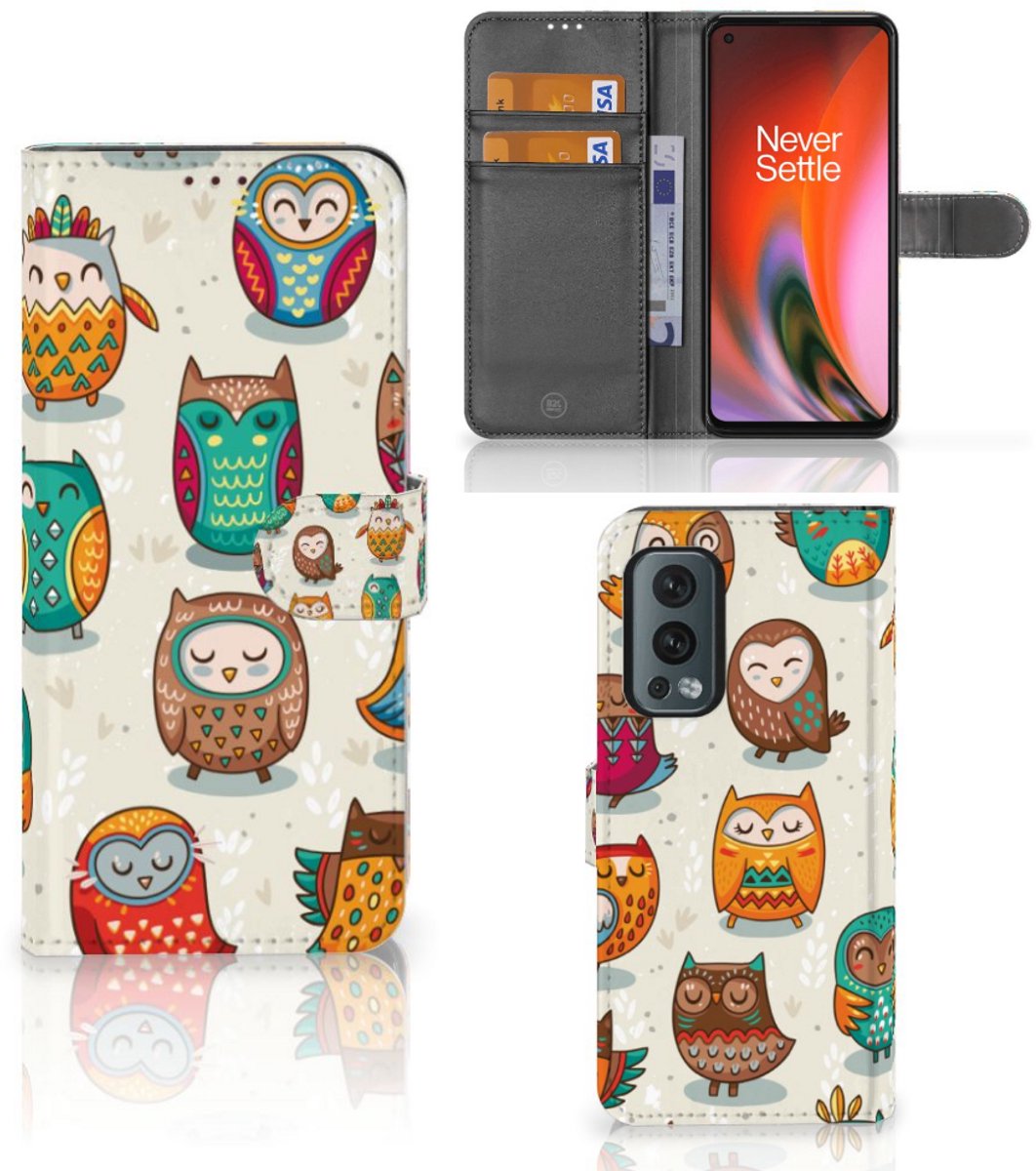 OnePlus Nord 2 5G Telefoonhoesje met Pasjes Vrolijke Uilen