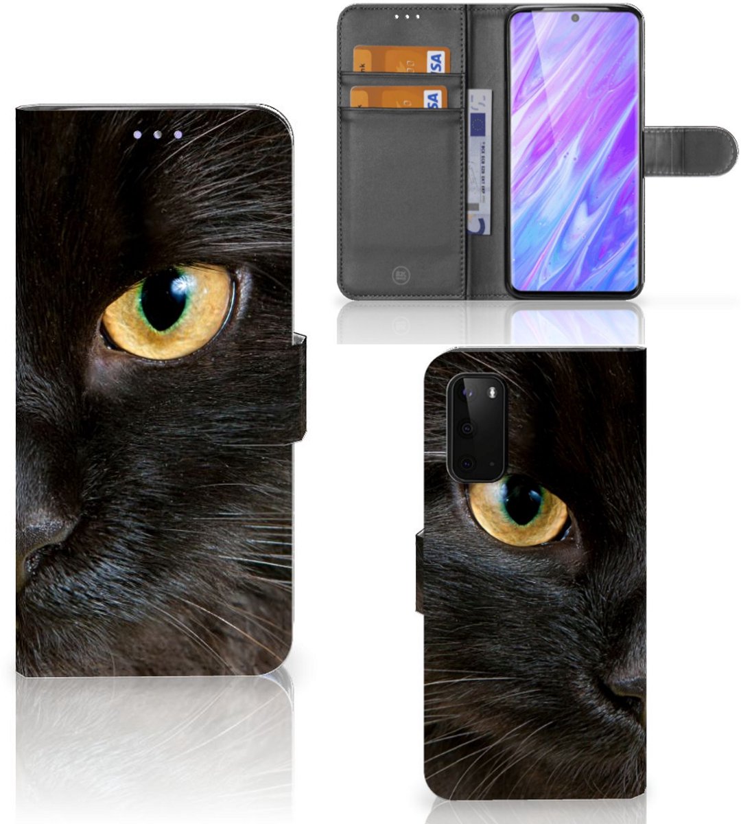 Samsung Galaxy S20 Telefoonhoesje met Pasjes Zwarte Kat