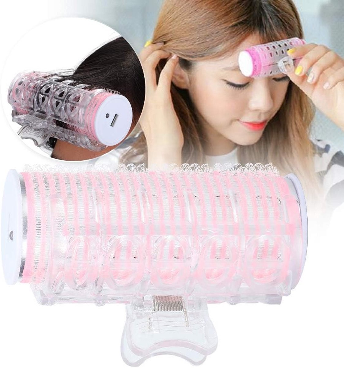 Elektrische Krulrollers met USB Verwarming, Keramische Flocked Rollers voor Snel en Gemakkelijk Krullen, Draagbare Haarstylers voor Bangs en Krullend Haar