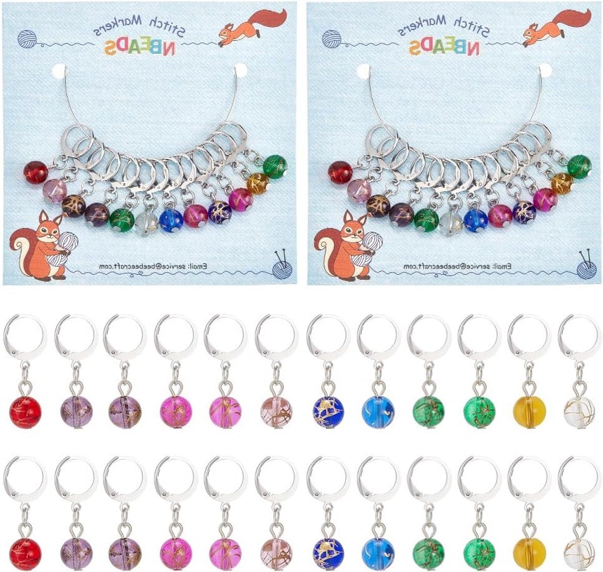 24 Stuks Glazen Haaknaald Markers, Lockable Stitch Markers voor Breien, Quilten en Sieraden Maken met RVS Sluiting, Gemengd Design
