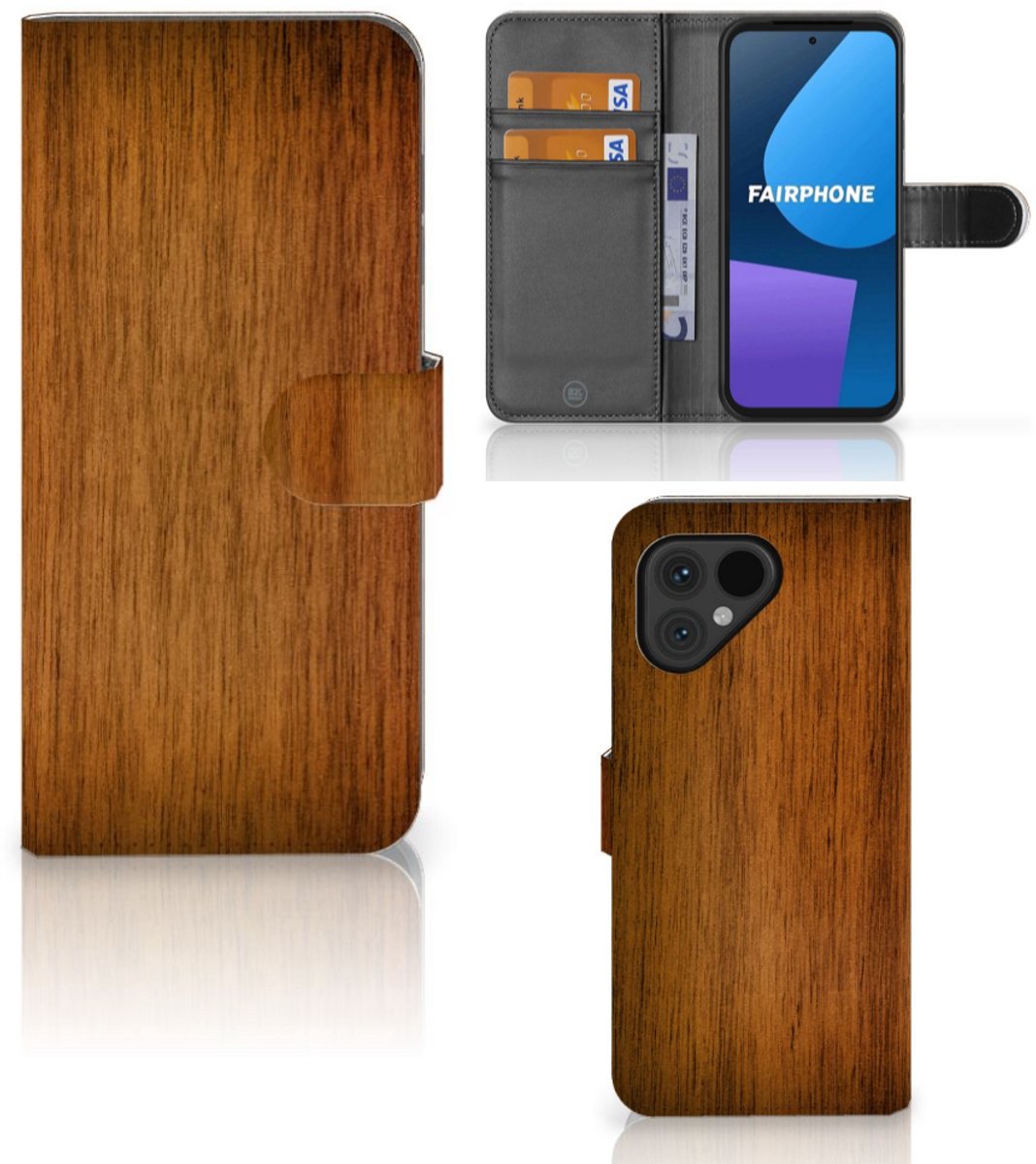 Fairphone 5 Book Style Case Donker Hout