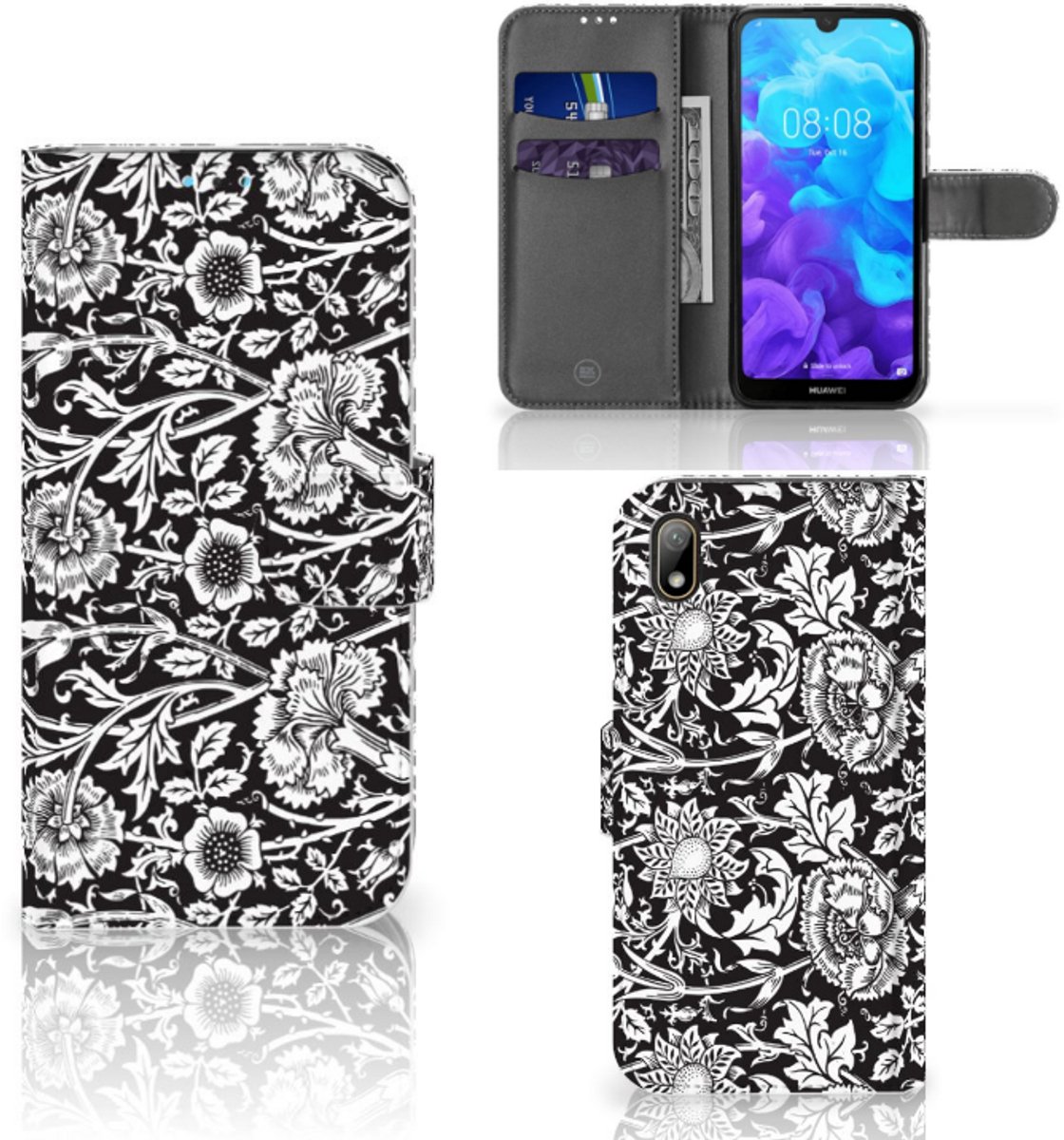Huawei Y5 (2019) Hoesje Black Flowers
