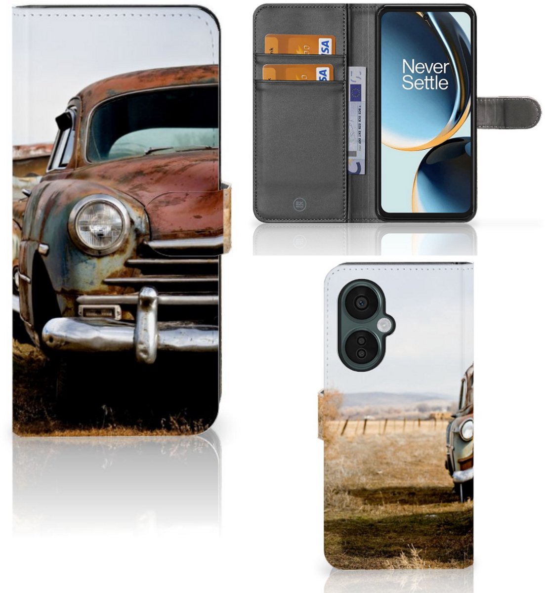 Boekhoesje voor OnePlus Nord CE 3 Lite Telefoonhoesje met foto Vintage Auto
