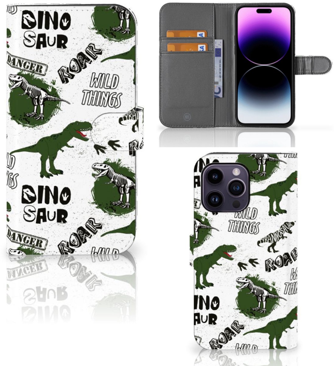 Telefoonhoesje met Pasjes voor iPhone 15 Pro Max Dinosaurus