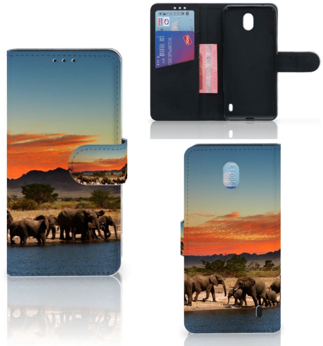 Nokia 1 Plus Telefoonhoesje met Pasjes Olifanten