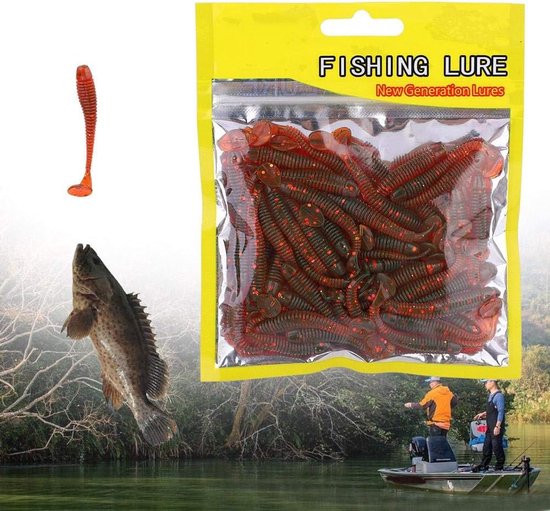 Focket 50 stuks visaas, zacht aas, T-Tail, 9 kleuren larvenkaas, wormaas, visaccessoires (rood) — afbeelding 3