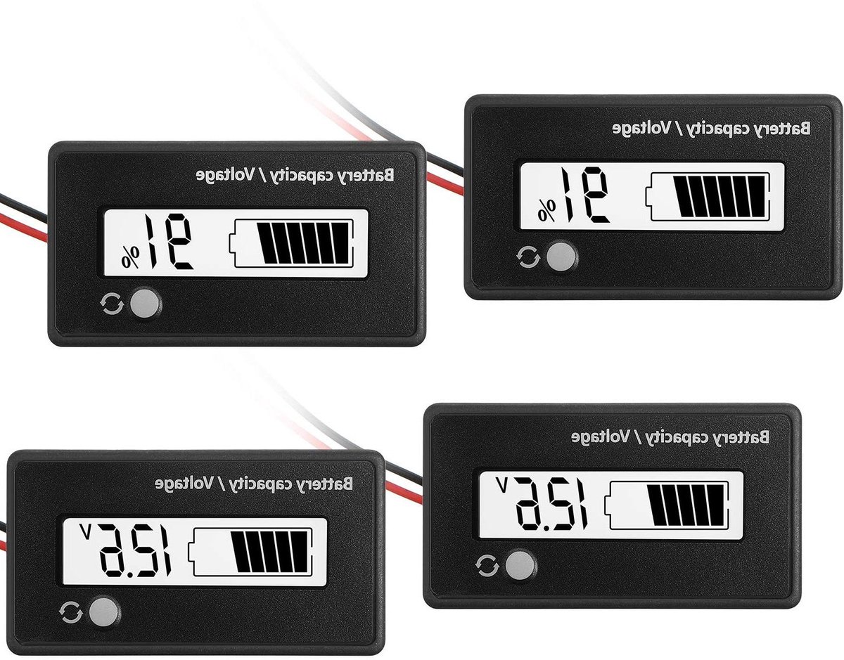 Batterijmeter met Alarm - Spanningsindicator Accu - Accu Status Monitoren - Universeel Geschikt - 2 stuks - Wit