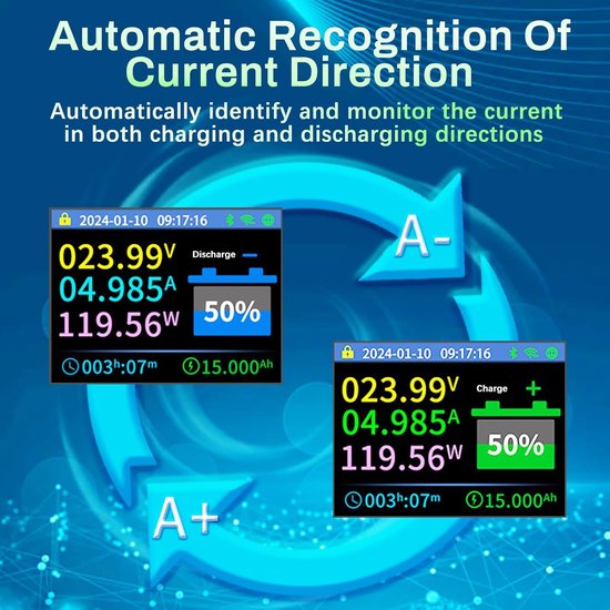 Batterijmonitor - Accubewaker - Batterijstatus controleren - Afstandsbediening via app - 10-100V 600A - Zwart — afbeelding 4